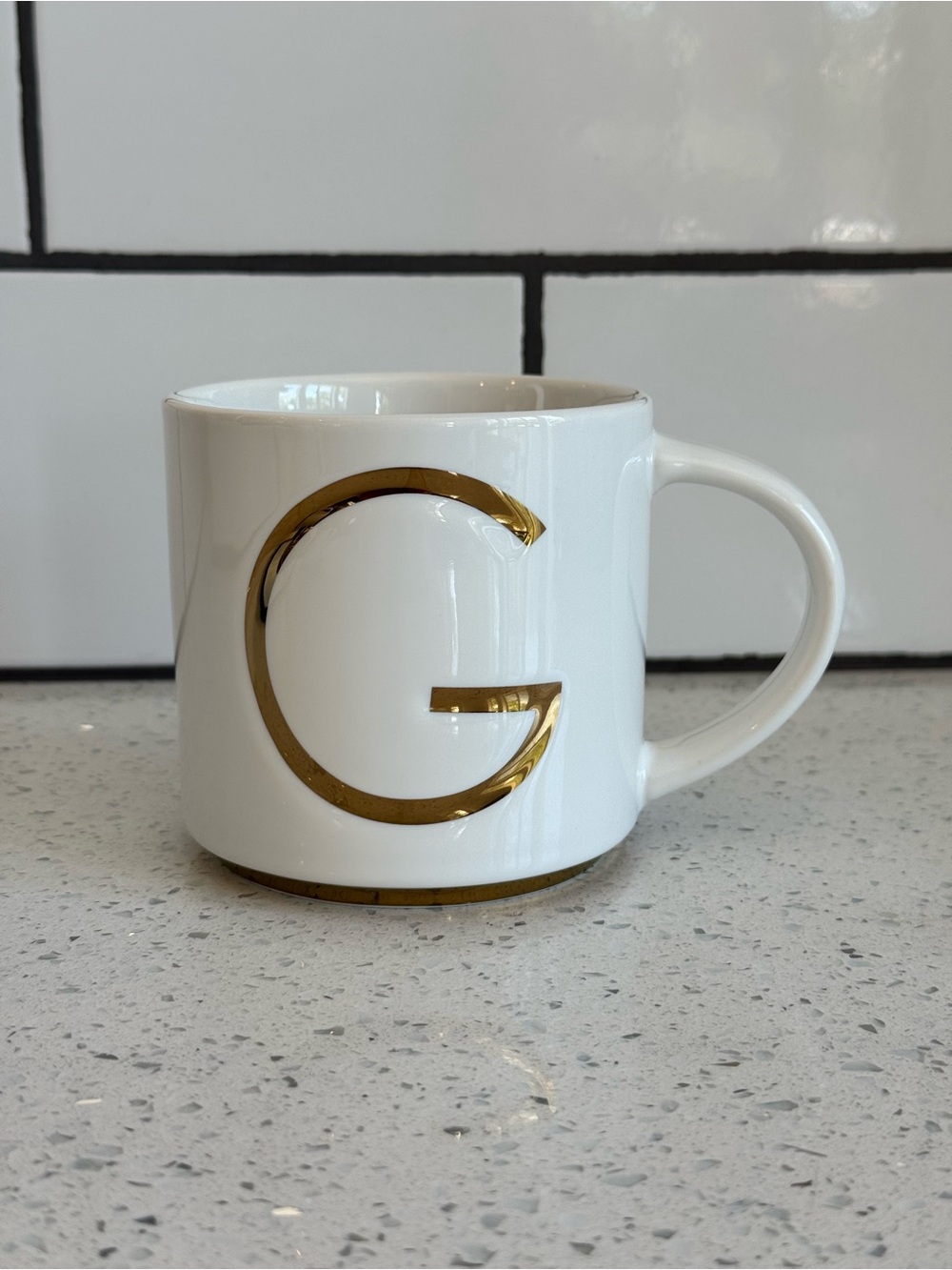 WILLIAMS SONOMA Monogram Mug “G” White Gold 16oz – NWOT